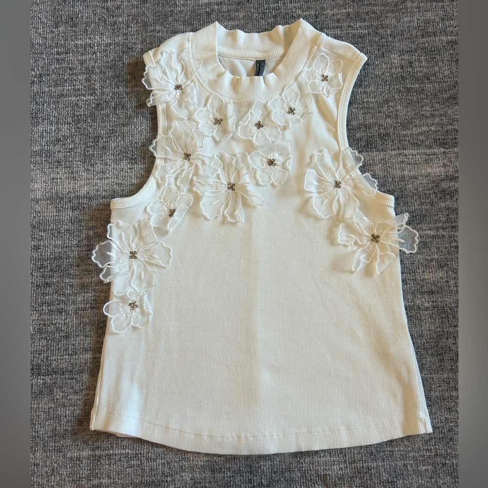 Anthropologie Cream Ribbed Knit Top